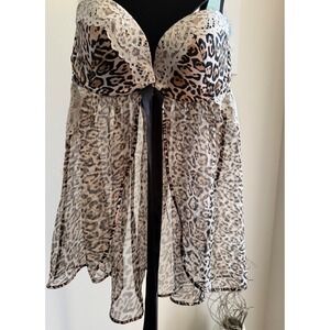 Victoria's Secret Leopard Print Lace Babydoll Chemise Lingerie 34C Animal Print